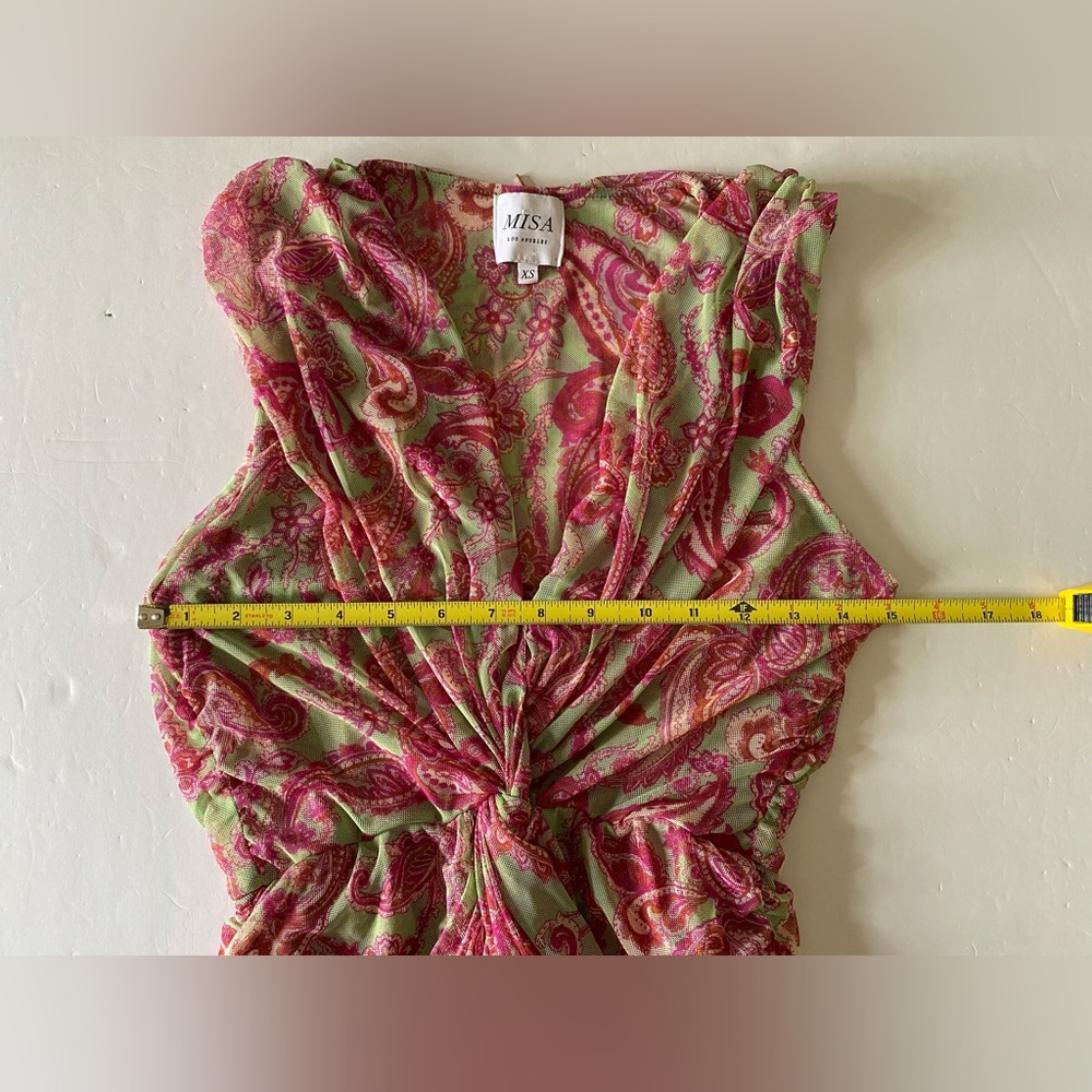 MISA LA Ava Paisley Print Stretch Maxi Dress V-Neck Tulle Size XS - Picture 9 of 12
